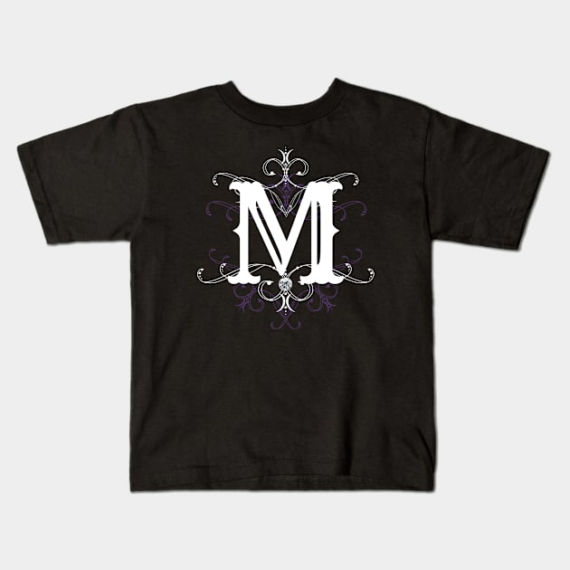 Monogram M Letter M Gothic Style Goth Ornament Kids T-Shirt by xsylx